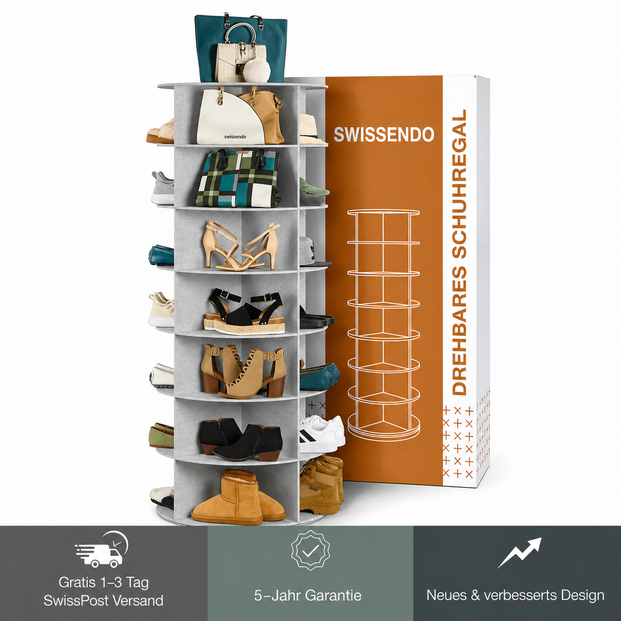 SoleSavvy™ 360° drehbares Schuhregal – 7-stöckiger, drehbarer Schuh-Organizer im Karussell-Design