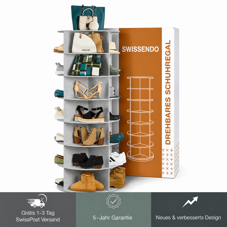 SoleSavvy™ 360° drehbares Schuhregal – 7-stöckiger, drehbarer Schuh-Organizer im Karussell-Design