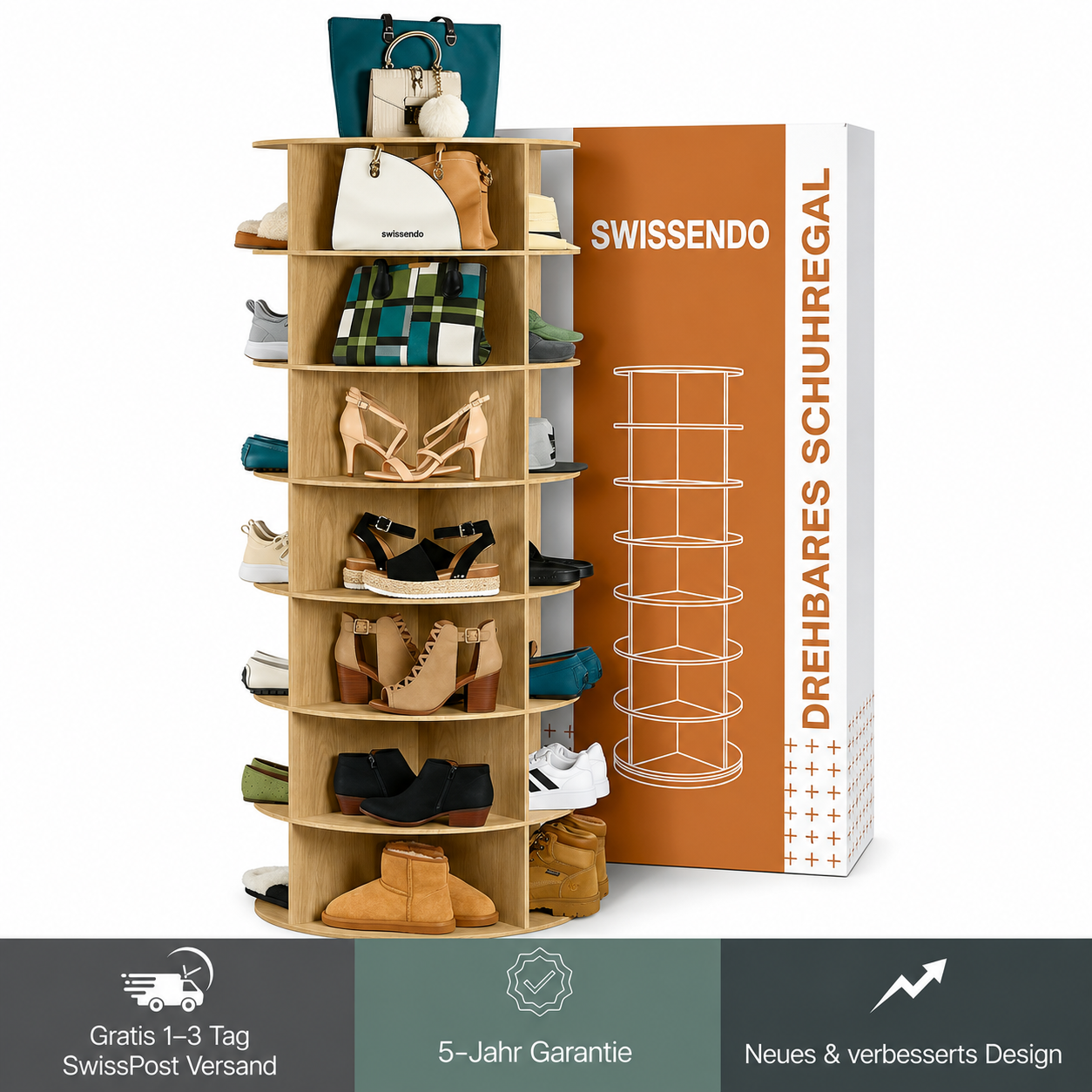 SoleSavvy™ 360° drehbares Schuhregal – 7-stöckiger, drehbarer Schuh-Organizer im Karussell-Design