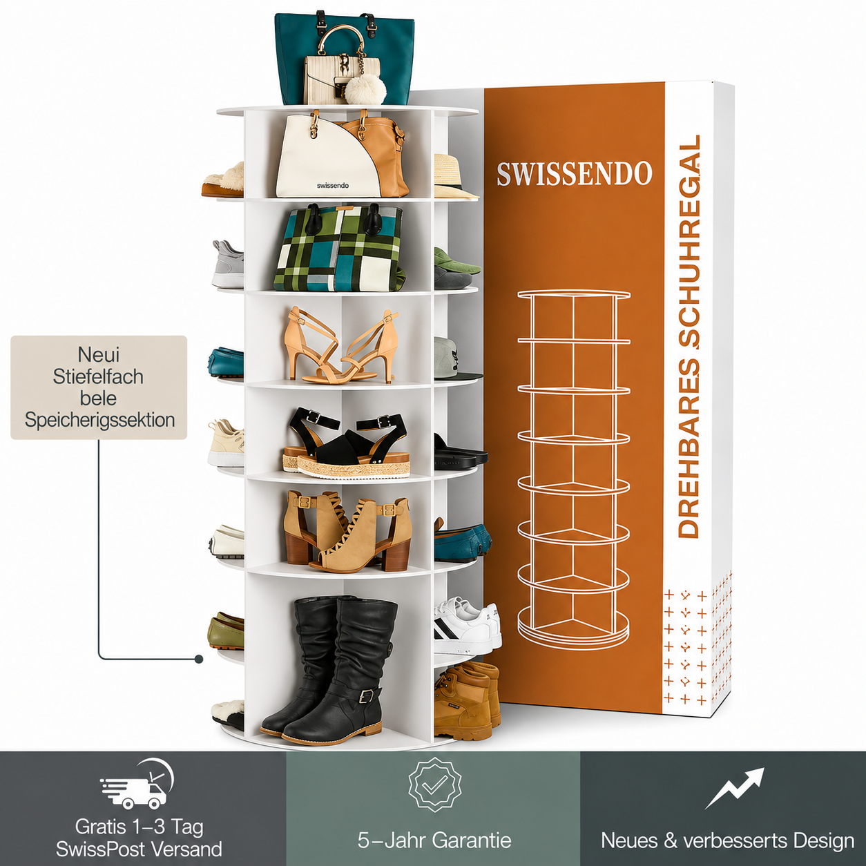 SoleSavvy™ 360° drehbares Schuhregal – 7-stöckiger, drehbarer Schuh-Organizer im Karussell-Design