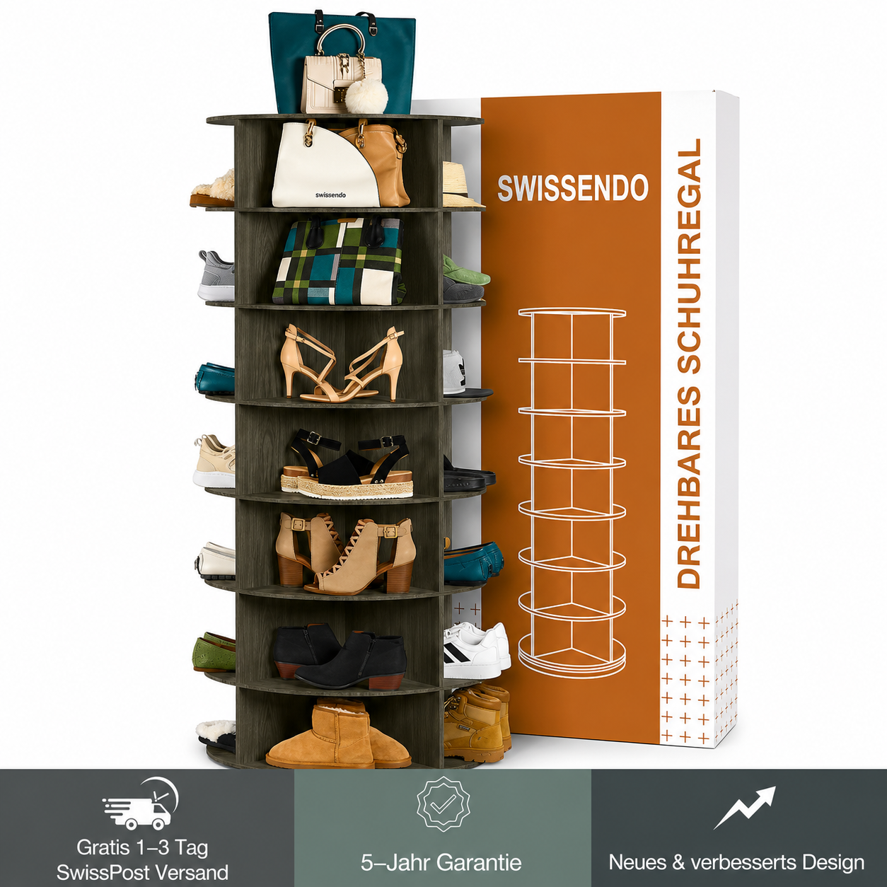 SoleSavvy™ 360° drehbares Schuhregal – 7-stöckiger, drehbarer Schuh-Organizer im Karussell-Design